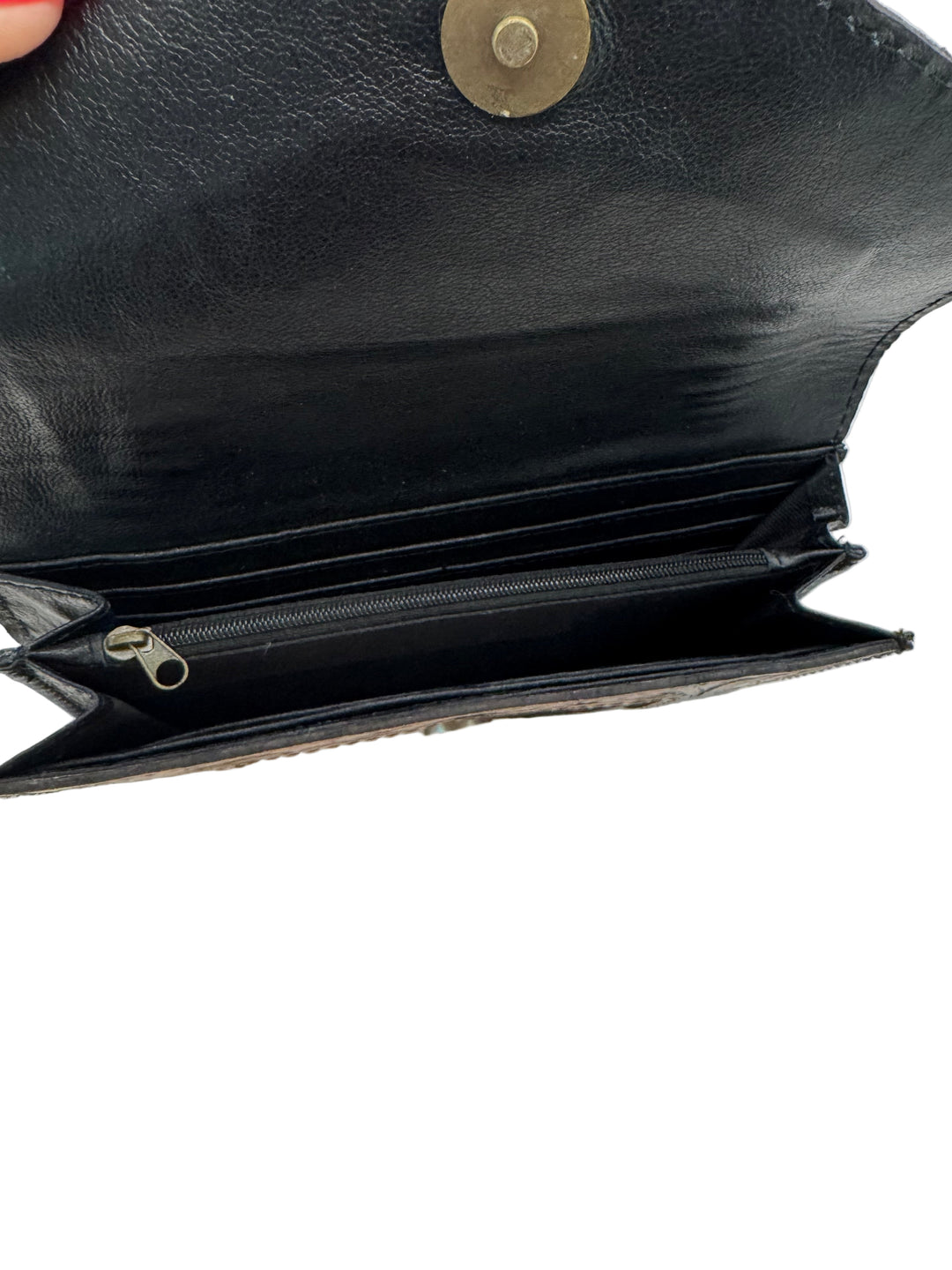 Tooled Leather Feather Detail Hair On Hide Wallet