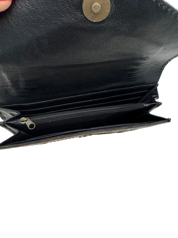 Tooled Leather Feather Detail Hair On Hide Wallet