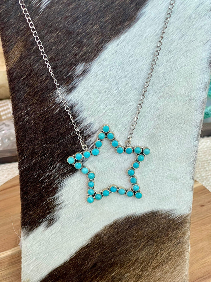 Handmade Sterling Silver & Turquoise Star Necklace Nizhoni Traders LLC
