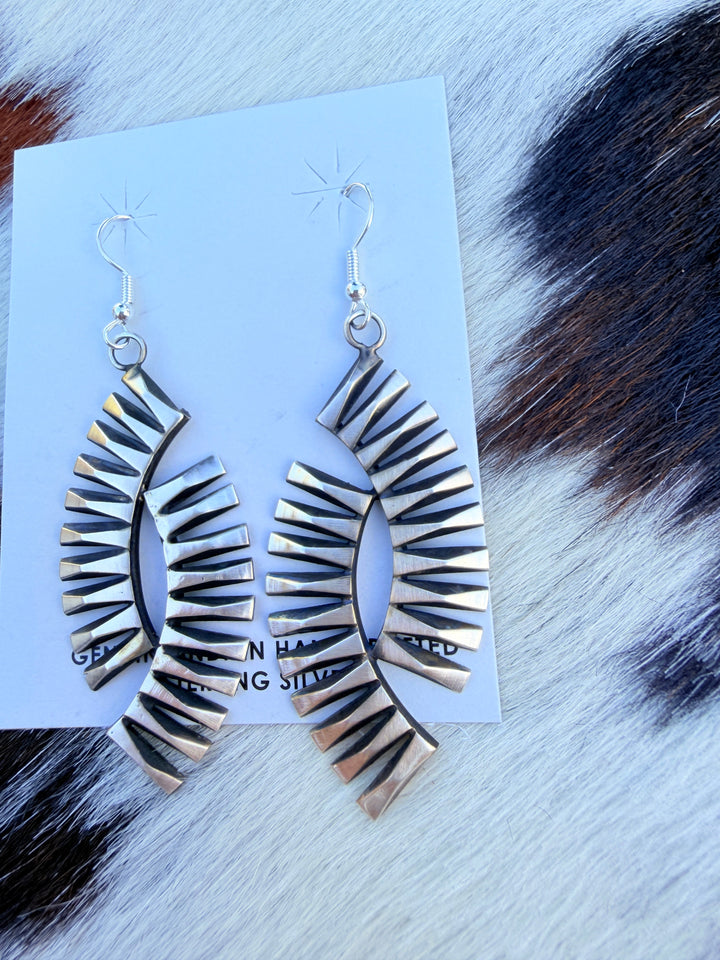 Handcrafted Beth Dutton Collection Sterling Silver Dangle Earrings Nizhoni Traders LLC