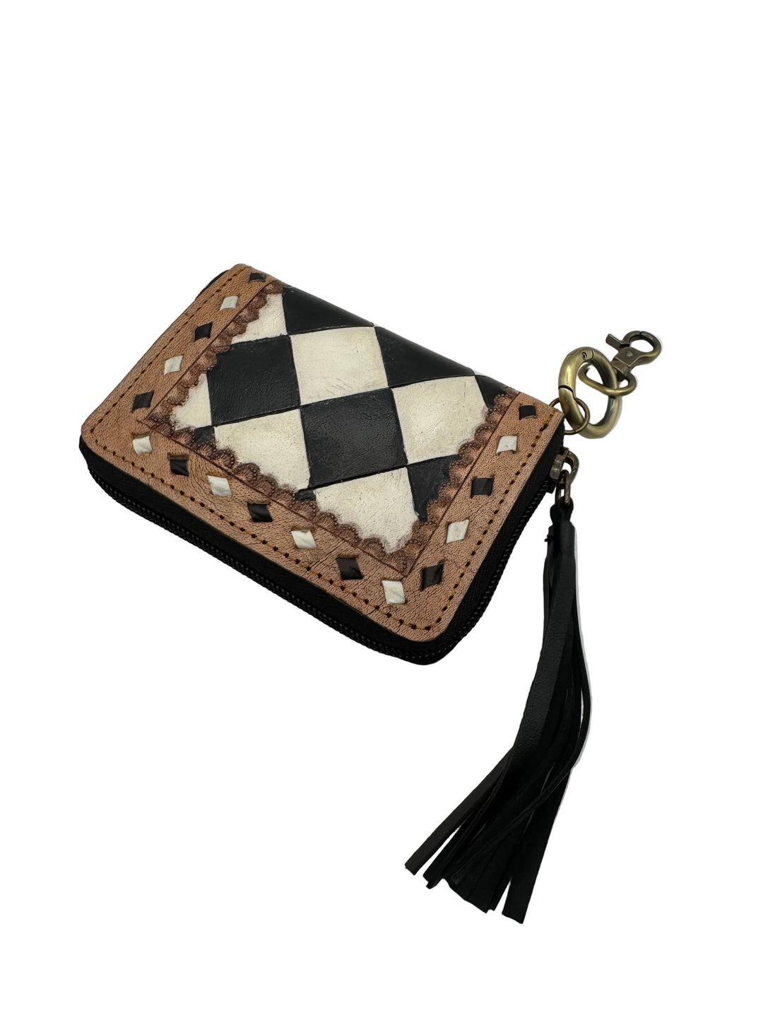 Leather Checkered Zip Wallet Keychain Neon Spur