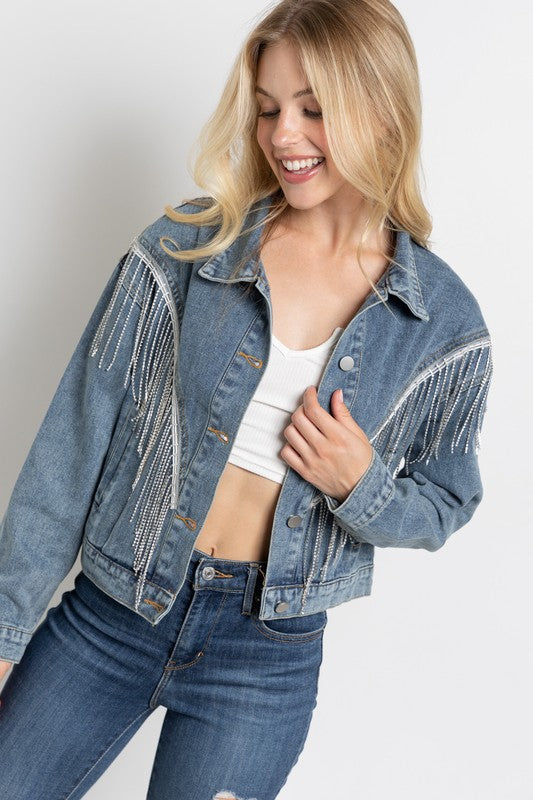 Rhinestone Fringe Crop Jacket