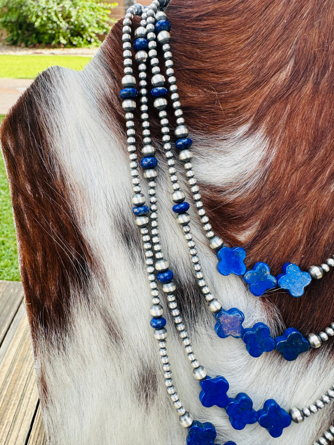 Handcrafted Lapis & Sterling Silver Pearl Cross Beaded Necklace Nizhoni Traders LLC