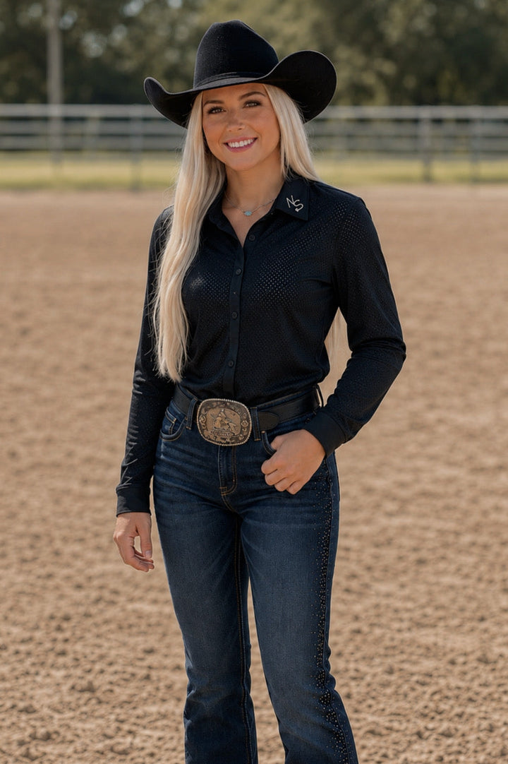 Breeze Black Pull Over Rodeo Shirt Neon Spur