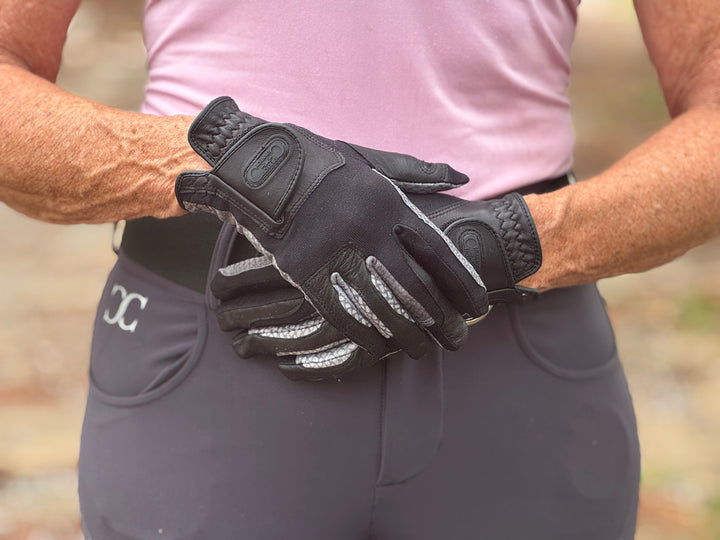 Oil-Tac Copper Tech™️ Leather Premium Riding Glove in Black CorrectConnect