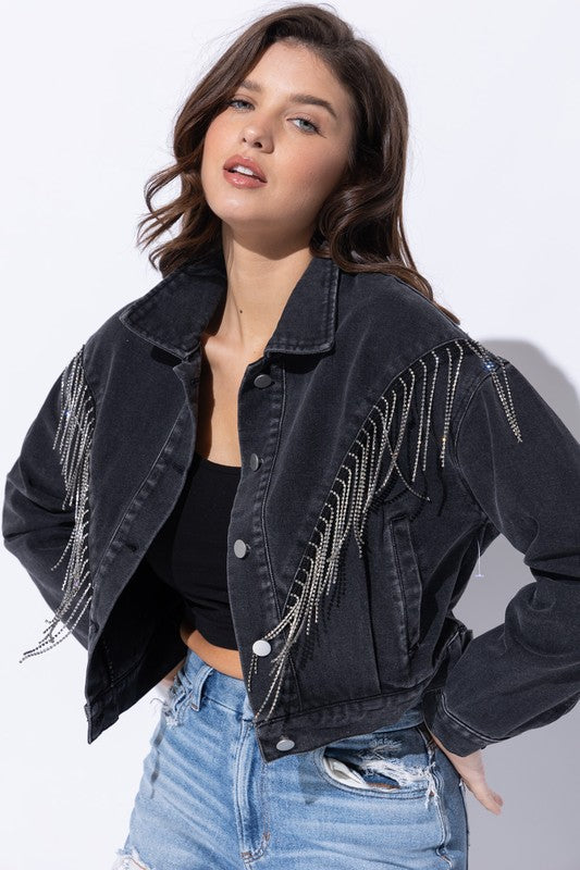 Rhinestone Fringe Crop Jacket