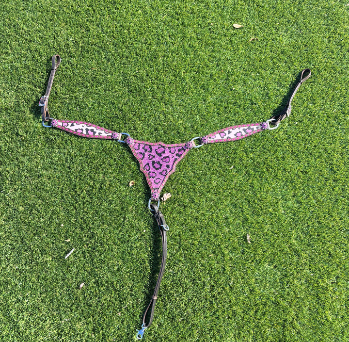 Catty Cowgirl Crystal Breast Collar & Headstall Leather Tack Set