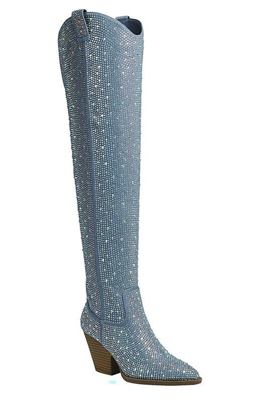 River 21 Over The Knee Rhinestone Boots