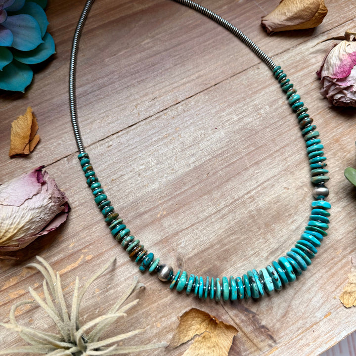 Turquoise Graduated Necklace with Hematite & Sterling Silver Accents – 23” The Bijoux FAB Jewelry