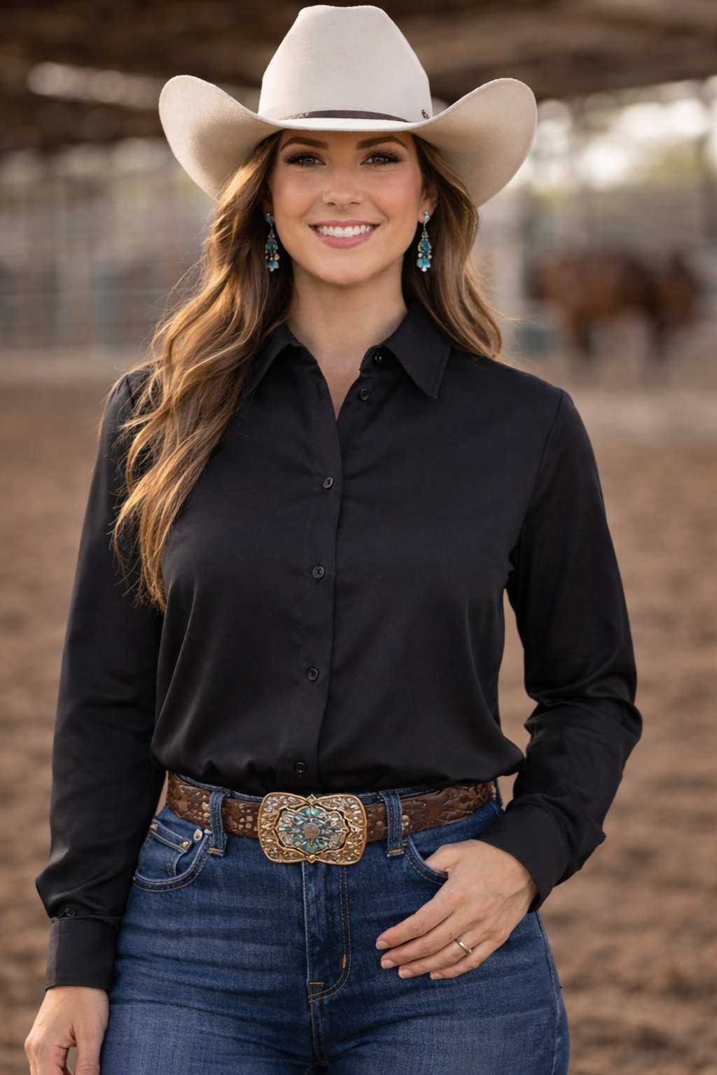 Midnight Glam Bow 4 Way Stretch Button Up Rodeo Shirt -Black