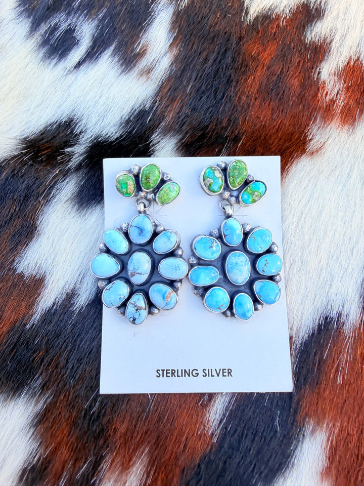 Handcrafted Multi Turquoise & Sterling Silver Cluster Dangle Earrings Nizhoni Traders LLC