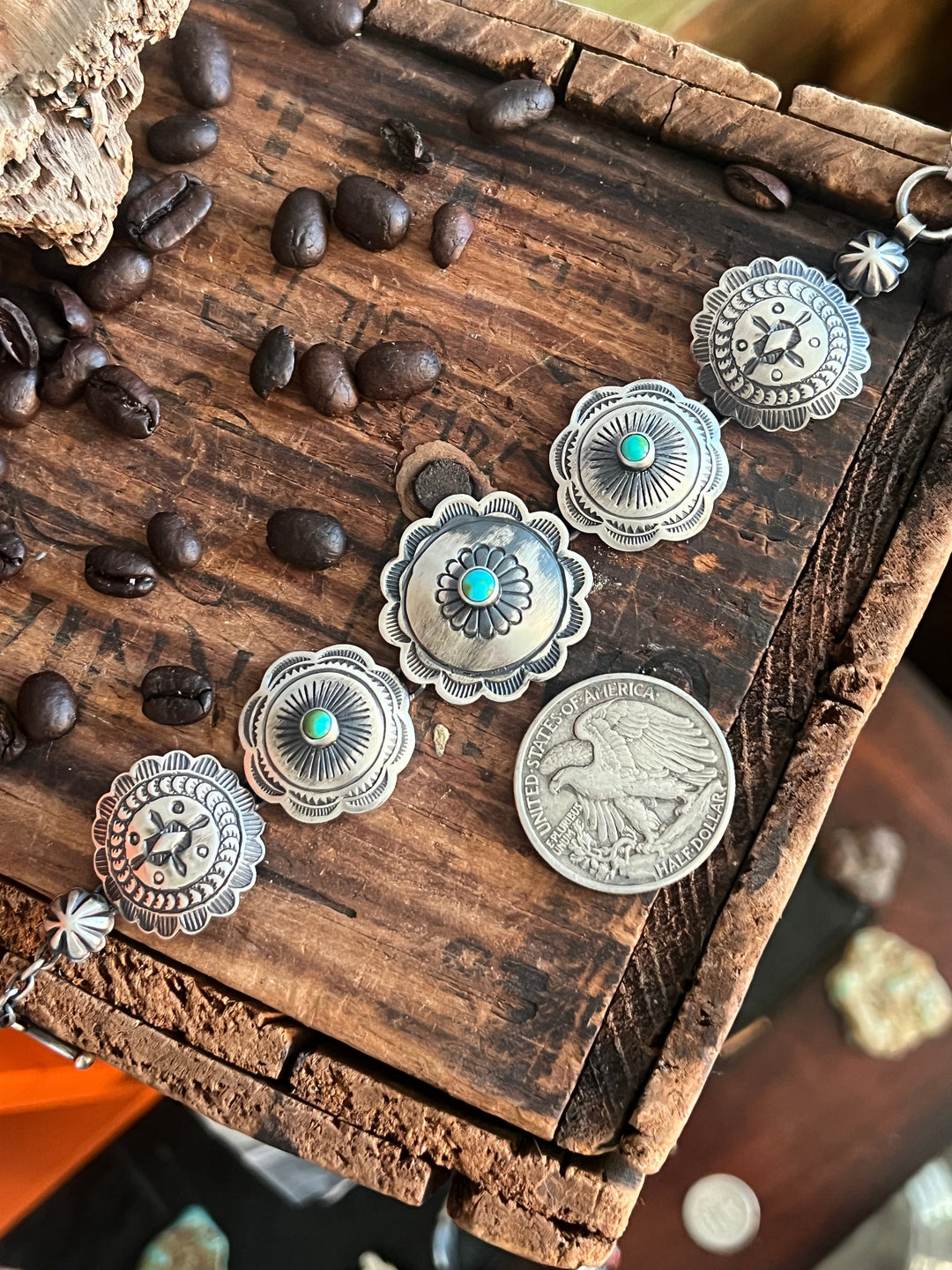 Daniel Coriz Sterling Concho Link Bracelets with Sonoran Mountain Turquoise