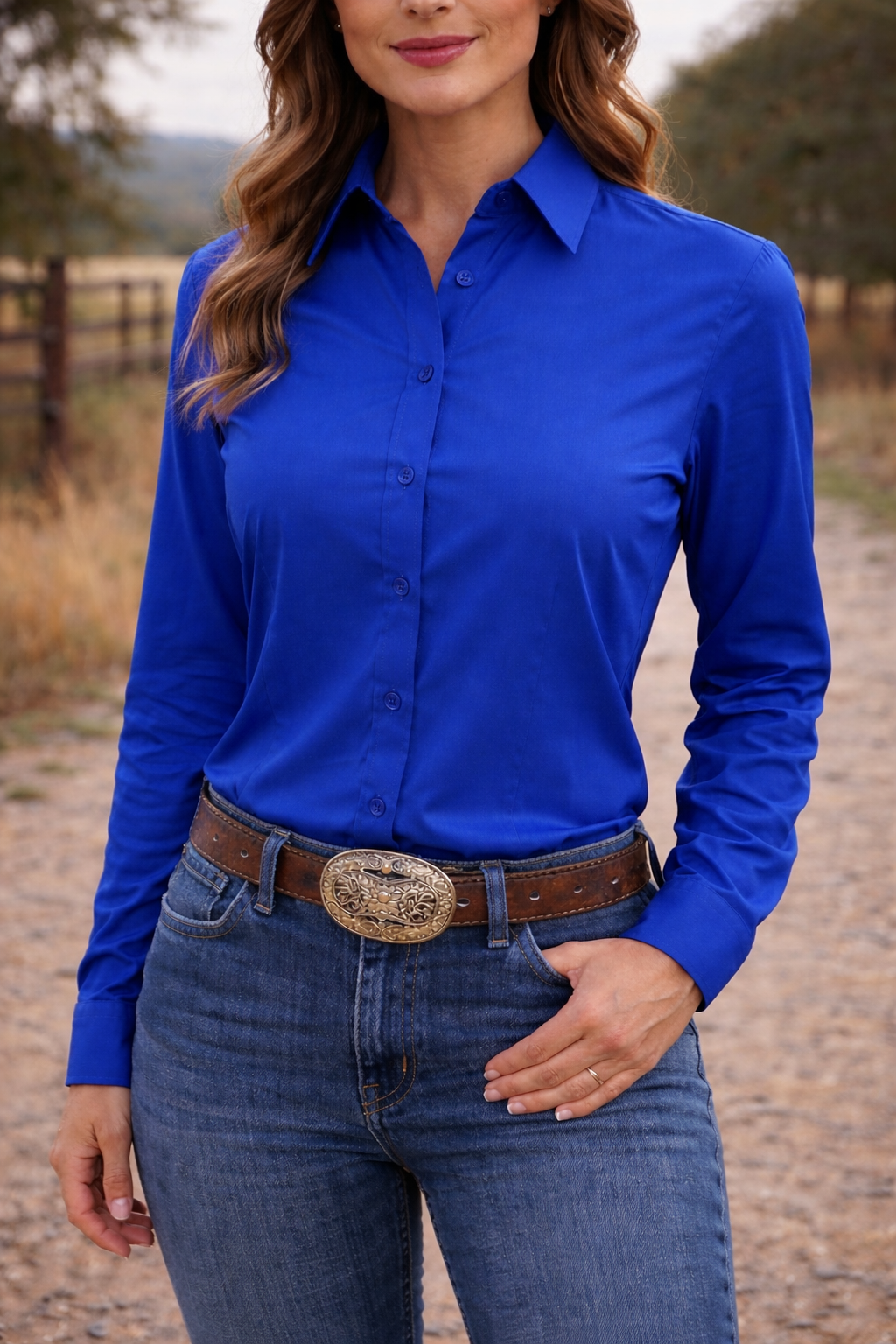 Ride Or Die Rhinestone Button Up 4 Way Stretch Rodeo Shirt -Royal Blue