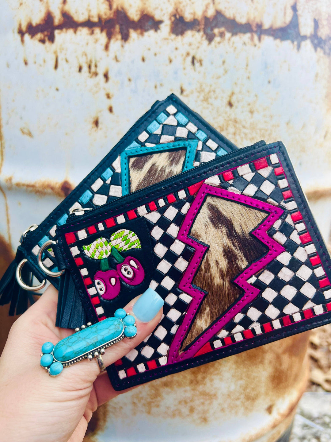 Pink Electric Rodeo Checkers Mini Wallet