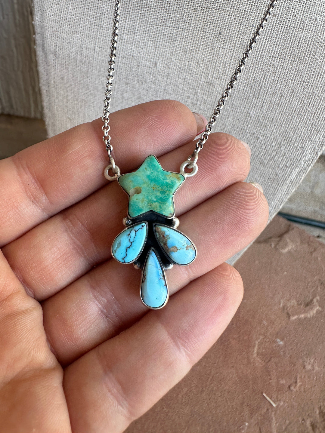 Handmade Sterling Silver, Turquoise & Golden Hills Turquoise STAR Necklace Signed Nizhoni Nizhoni Traders LLC