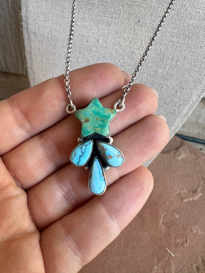 Handmade Sterling Silver, Turquoise & Golden Hills Turquoise STAR Necklace Signed Nizhoni Nizhoni Traders LLC