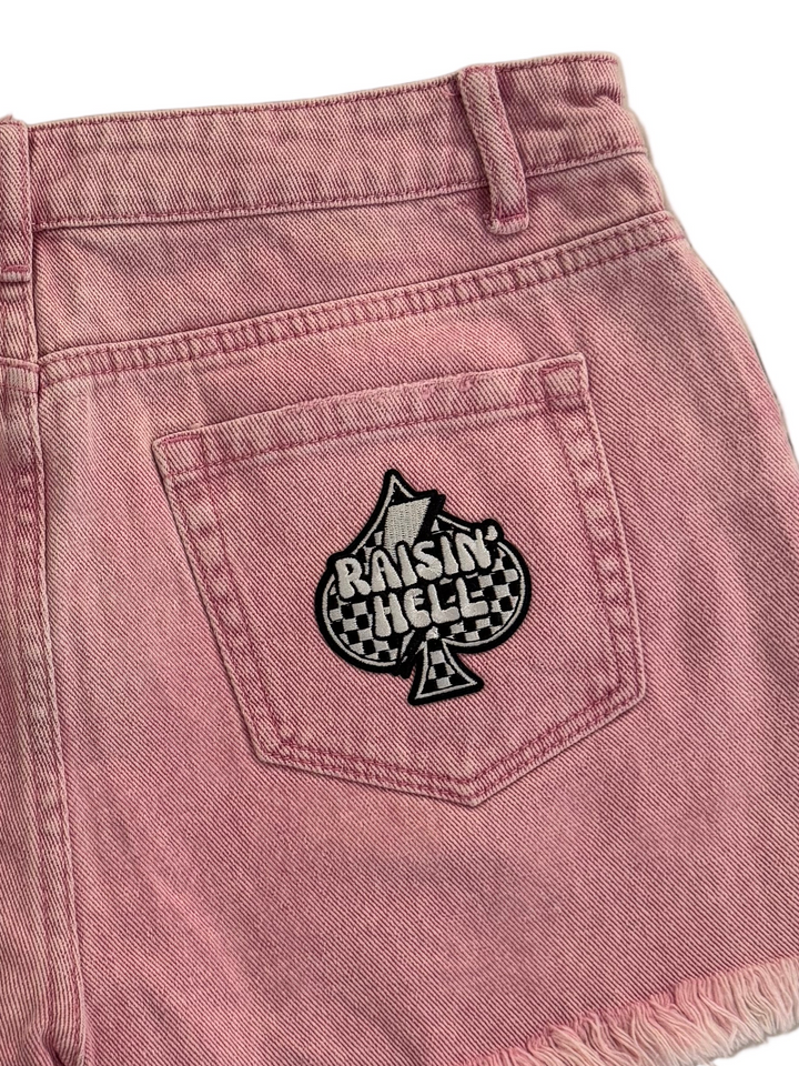 Raisin’ Hell Pink High Rise Crossover Waist Denim Shorts