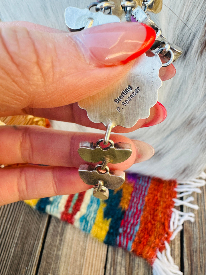 Handcrafted Cotton Candy Turquoise & Sterling Silver Flower Cluster Necklace by Pearlene Spencer