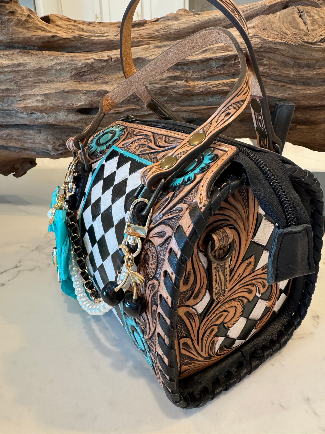 Wonderland Turquoise Rodeo Royale Checkered Mini Speedy Bag