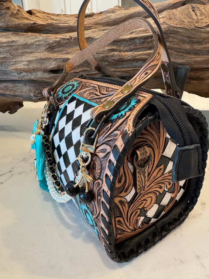 Wonderland Turquoise Rodeo Royale Checkered Mini Speedy Bag
