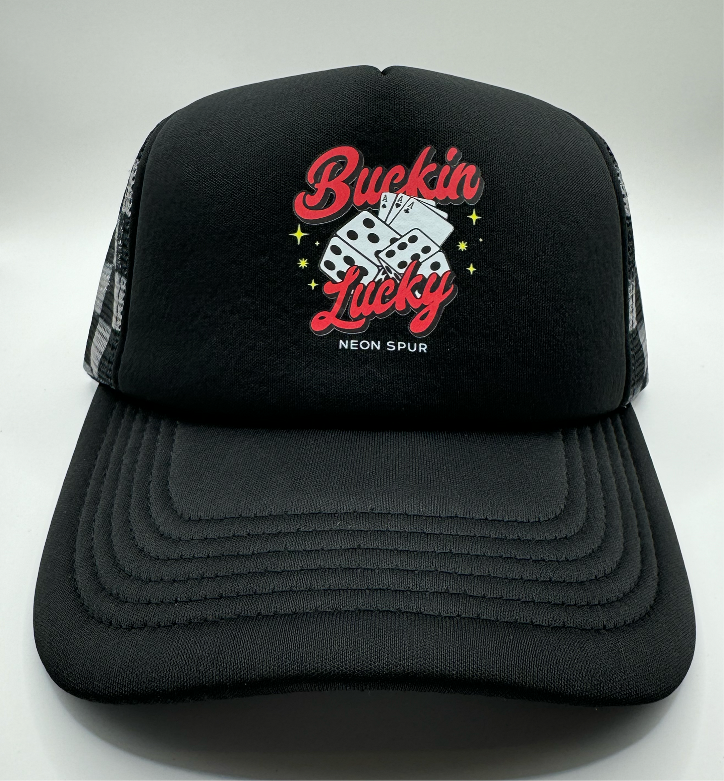 Buckin Lucky Checkered Mesh Trucker Hat