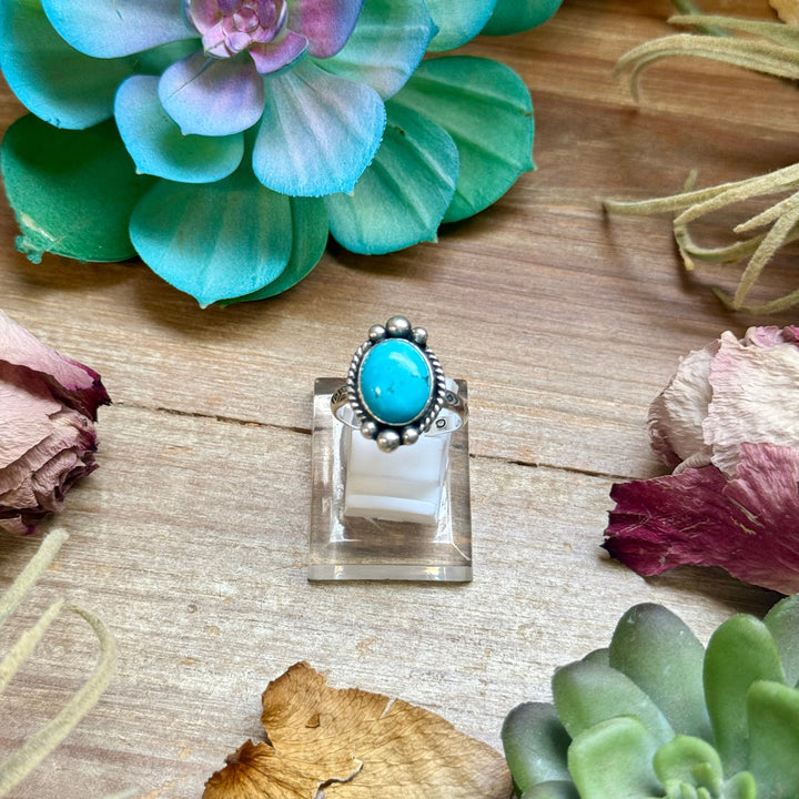 Sterling Silver Kingman Turquoise Medicine Man Eye Stamped Stacking Ring by Jason Ogg
