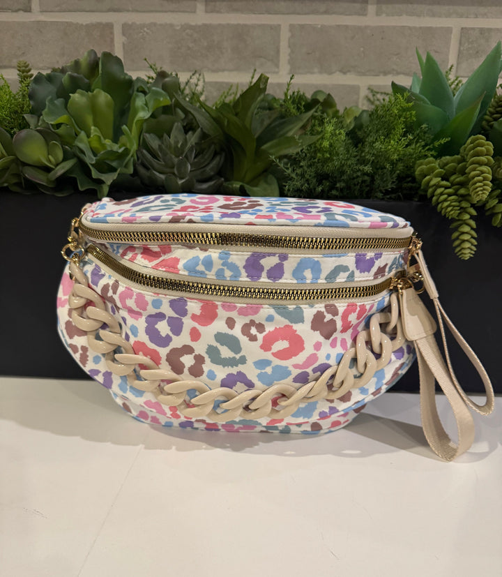 Pastel Cheetah Outlaw Crescent Crossbody Sling Bag Neon Spur