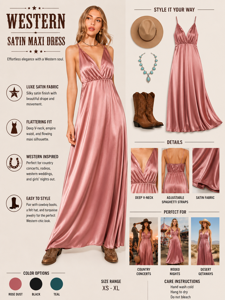 Desert Rose Satin Maxi Dress FLYING TOMATO