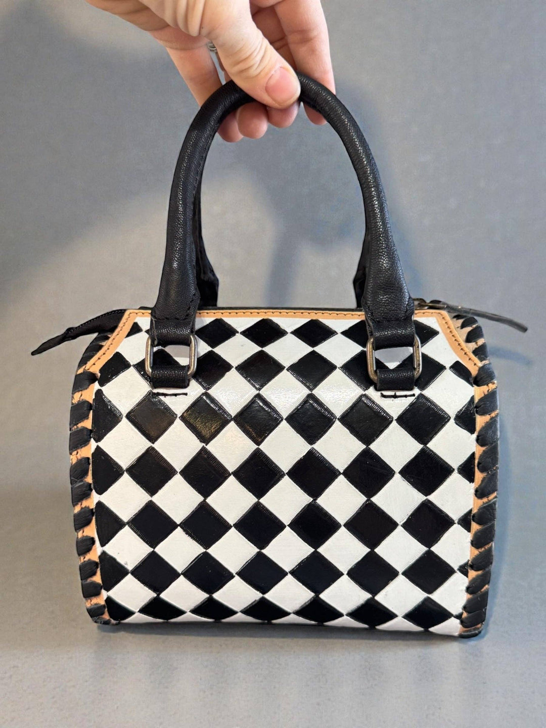 Black and White Speedy Checkered Genuine Western Cowhide Leather Purse Double B Wild Rags