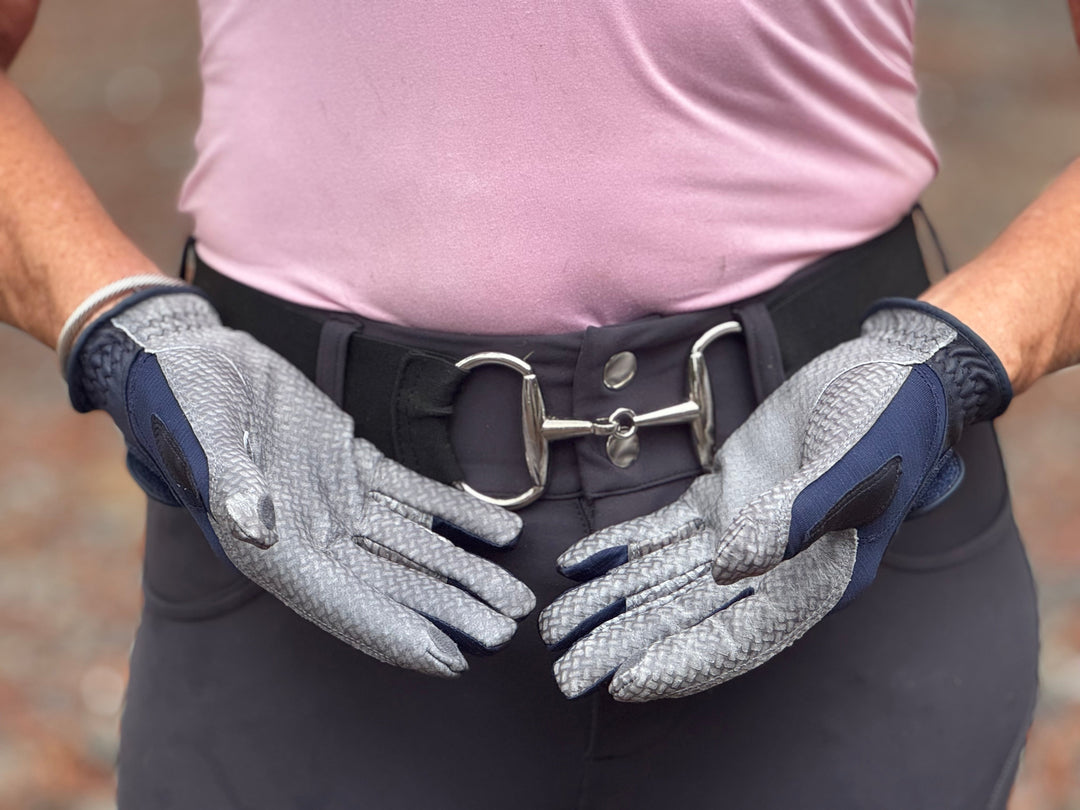 Oil-Tac Copper Tech™️ Leather Premium Riding Gloves in Navy