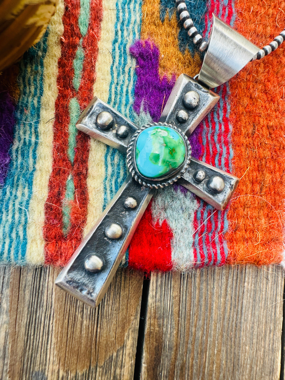 Handcrafted Sonoran Mountain Turquoise & Sterling Silver Cross Pendant by Chimney Butte