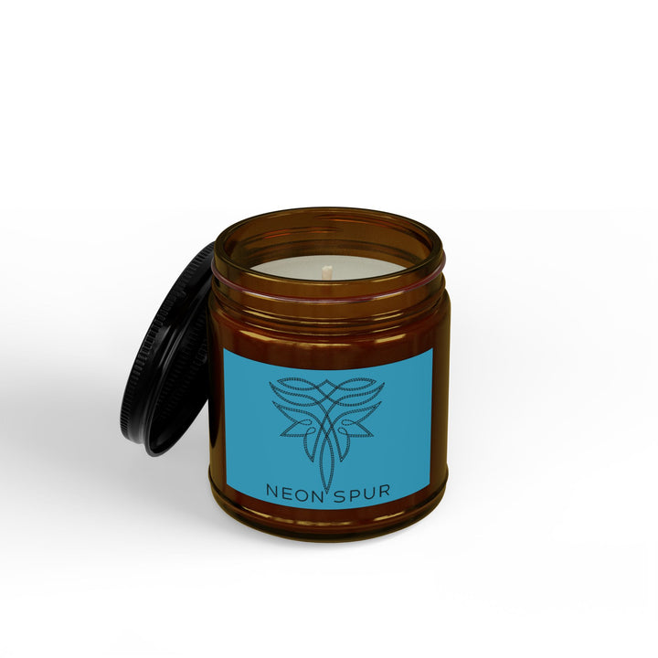 Turquoise Boot Stitch Soy Scented Candle Jar — 4oz & 9oz Amber Jar with Black Lid