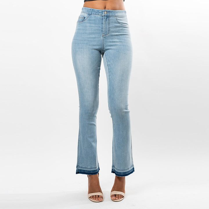 Cenia Adjustable Waist Undone Hem Bootcut Jean