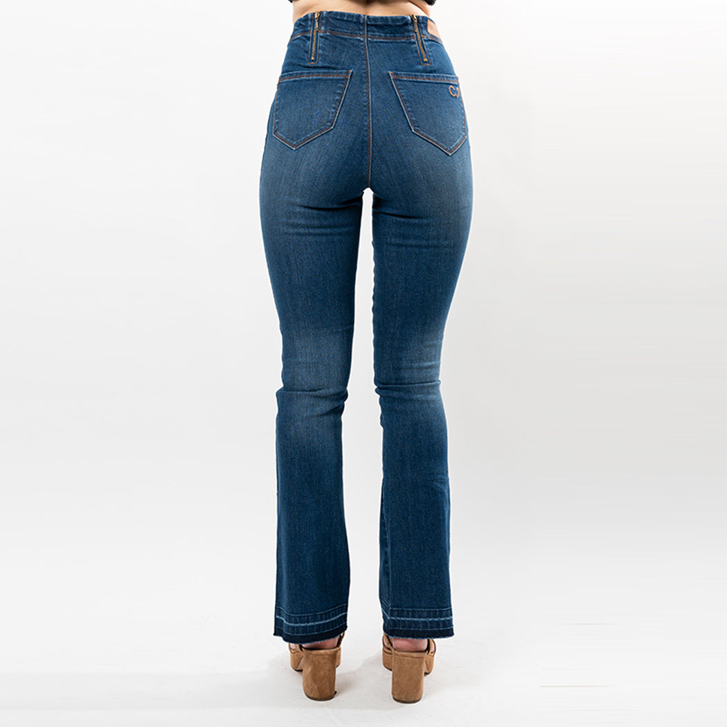 Cenia Adjustable Waist Undone Hem Bootcut Jean