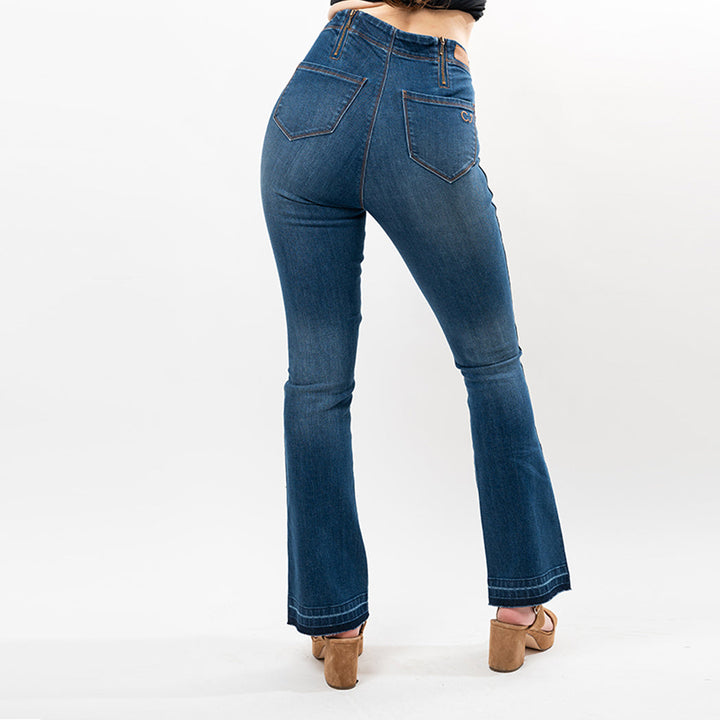 Cenia Adjustable Waist Undone Hem Bootcut Jean