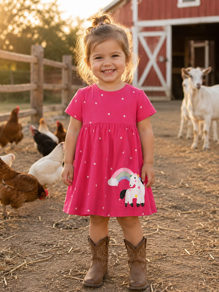 Unicorn Polka Dot Round Neck Dress Trendsi