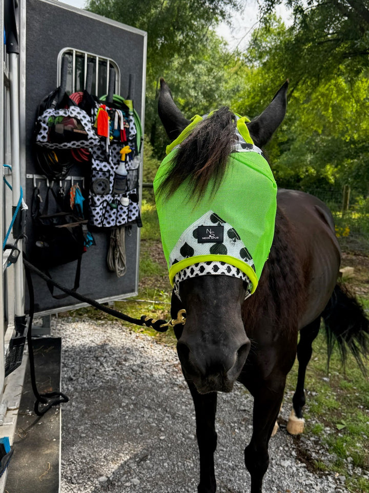 Smokin Spades Fly Mask - Neon Lime Green Mesh Neon Spur