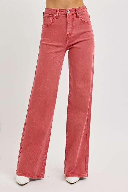 Risen Full Size High Rise Tummy Control Wide Leg Jeans