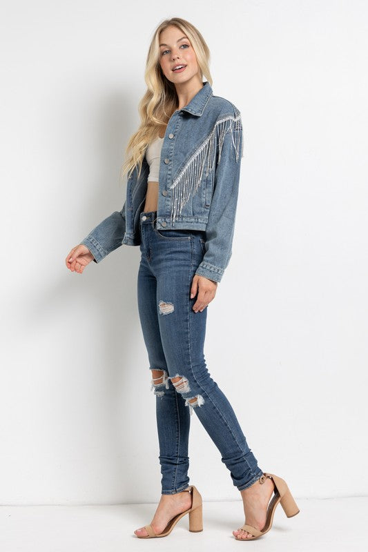 Rhinestone Fringe Crop Jacket