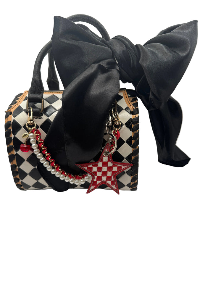 Genuine Leather Black and White Checkered Speedy Handbag