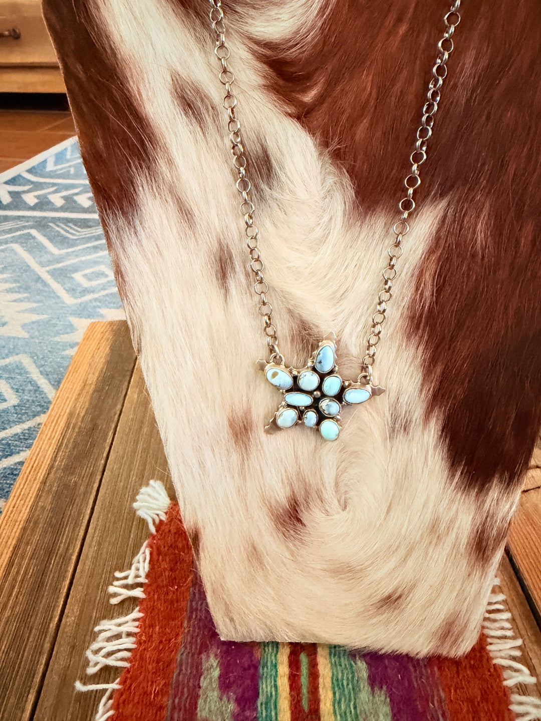 Handcrafted Golden Hills Turquoise & Sterling Silver Star Necklace by Emer Thompson Nizhoni Traders LLC