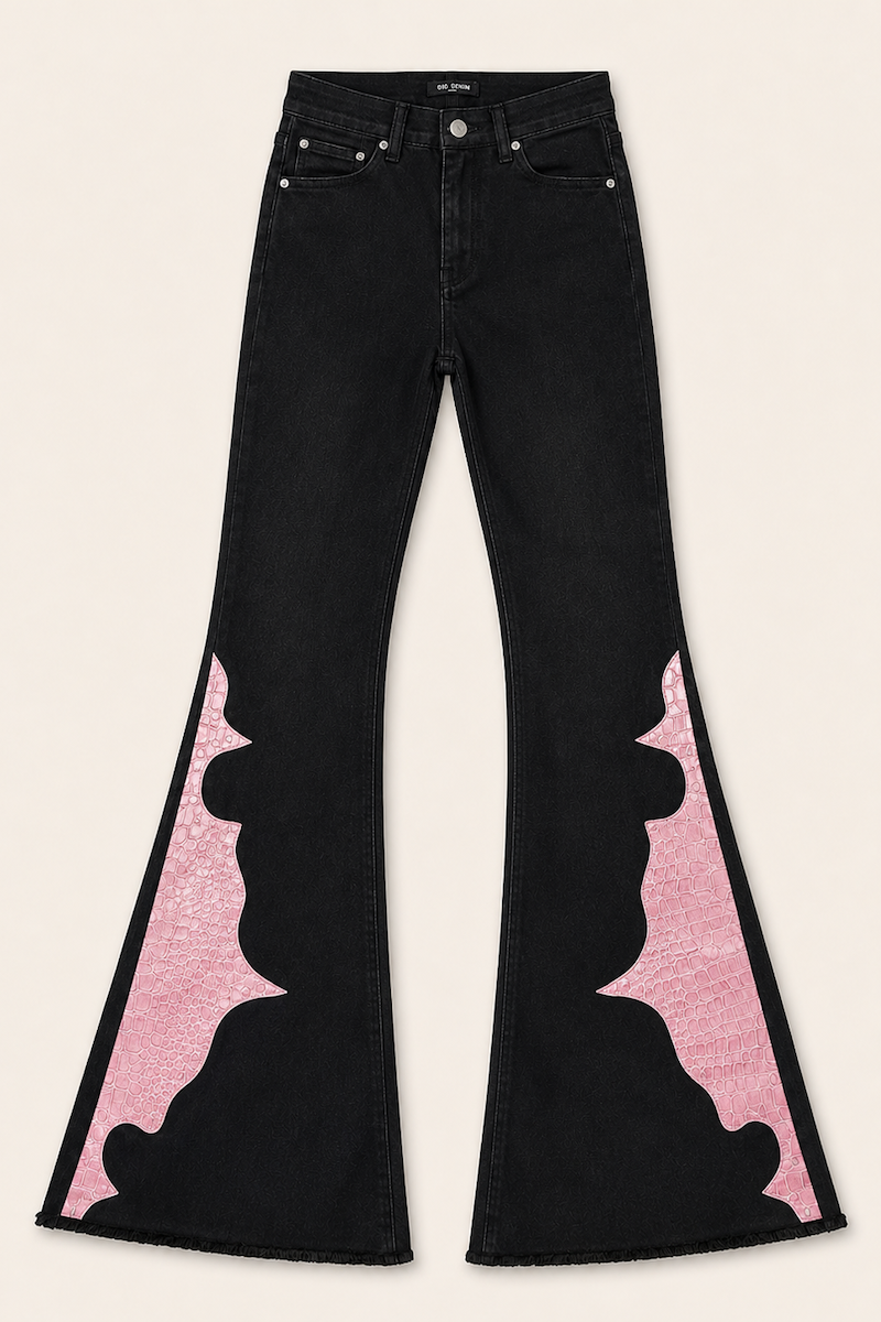 Rockstar Rouge Flare Pink Crocodile Bell Bottom Jeans GJG DENIM