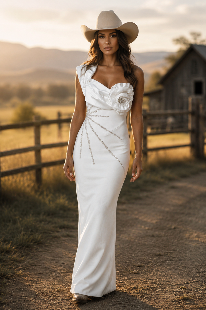 Ivory Eclipse Crystal Rosette Dress