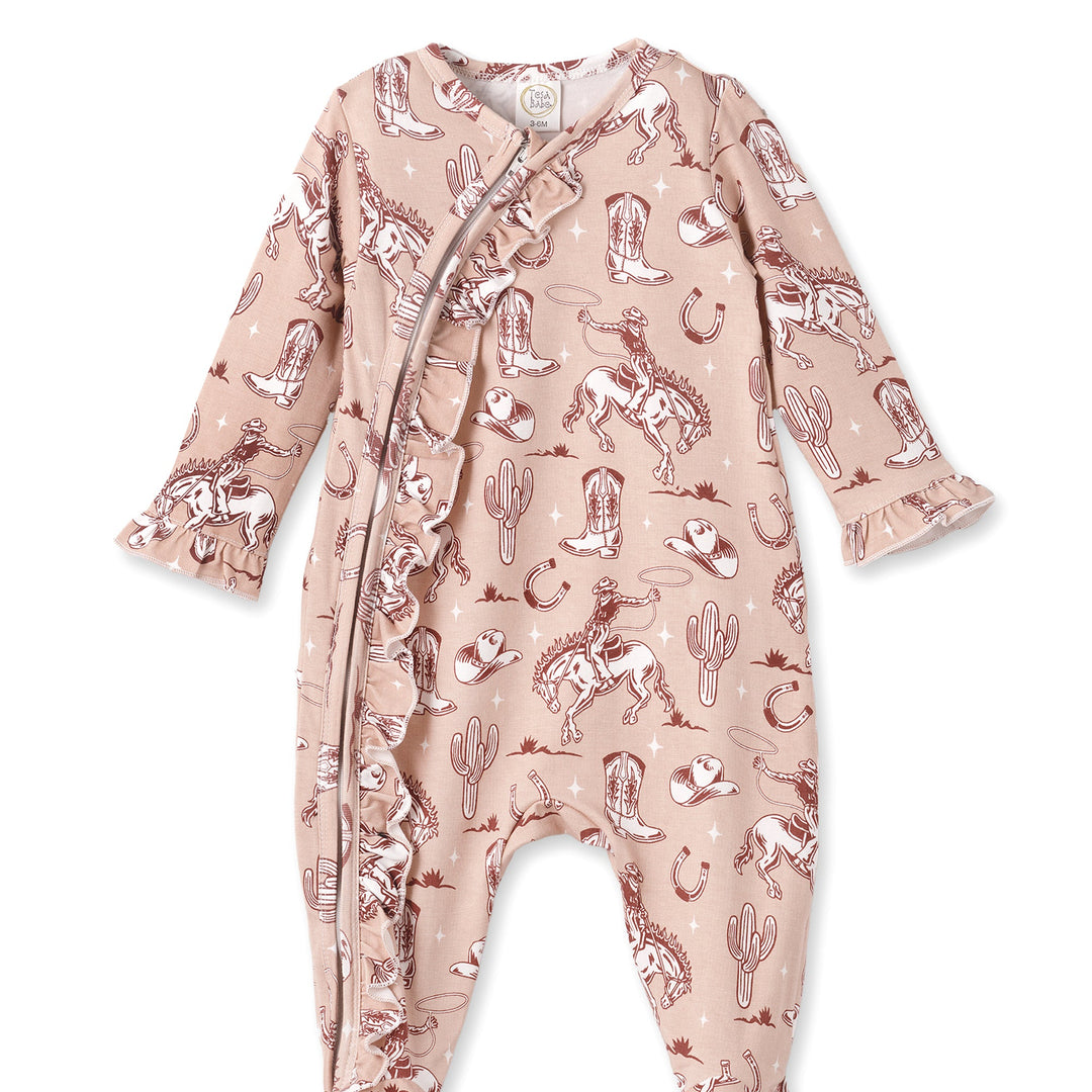 Wild Wrangler/Pink Bamboo Ruffle Zipper Romper