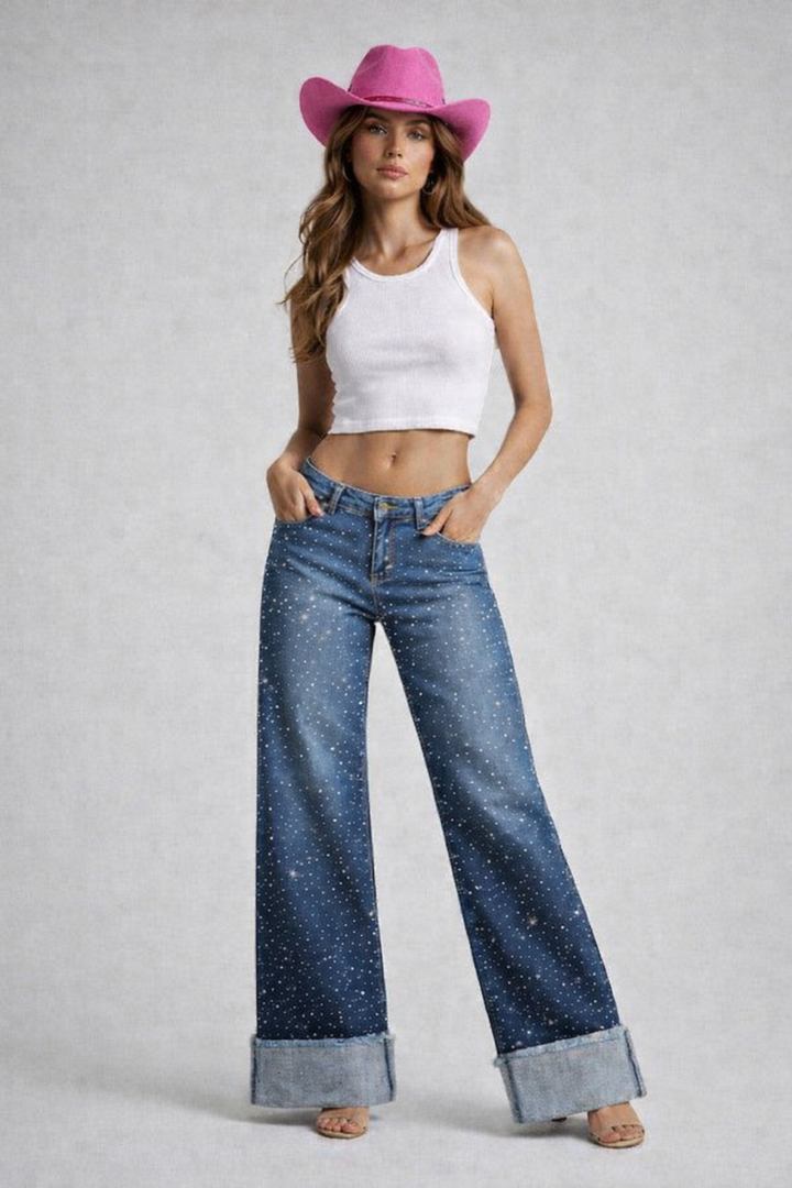 Gary Low Rise Wide Leg Cuffed Jean -Light Wash