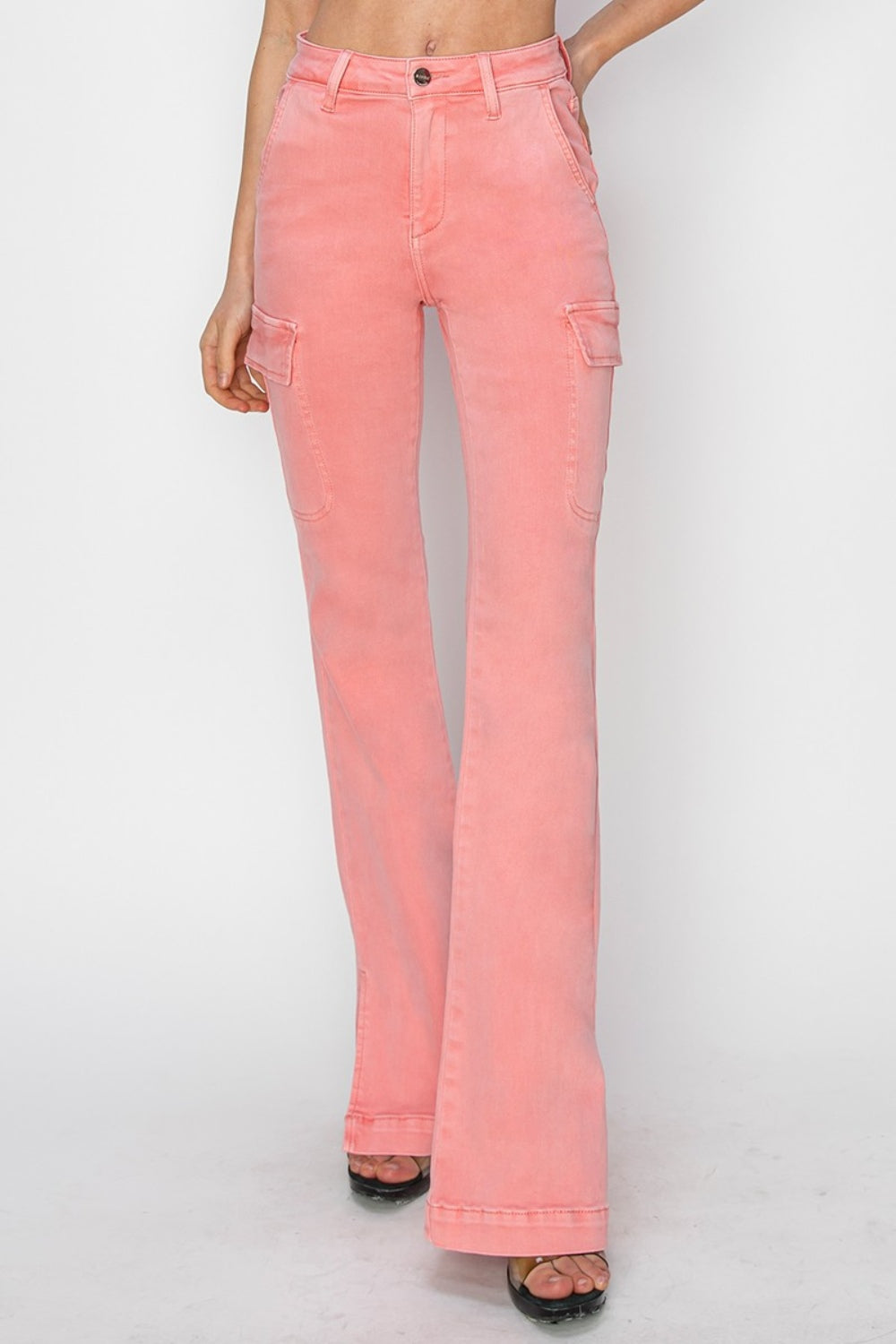 Flamingo Risen Full Size High Rise Side Slit Cargo Bootcut Jeans