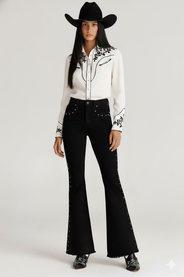 Black Flare Stud Jeans