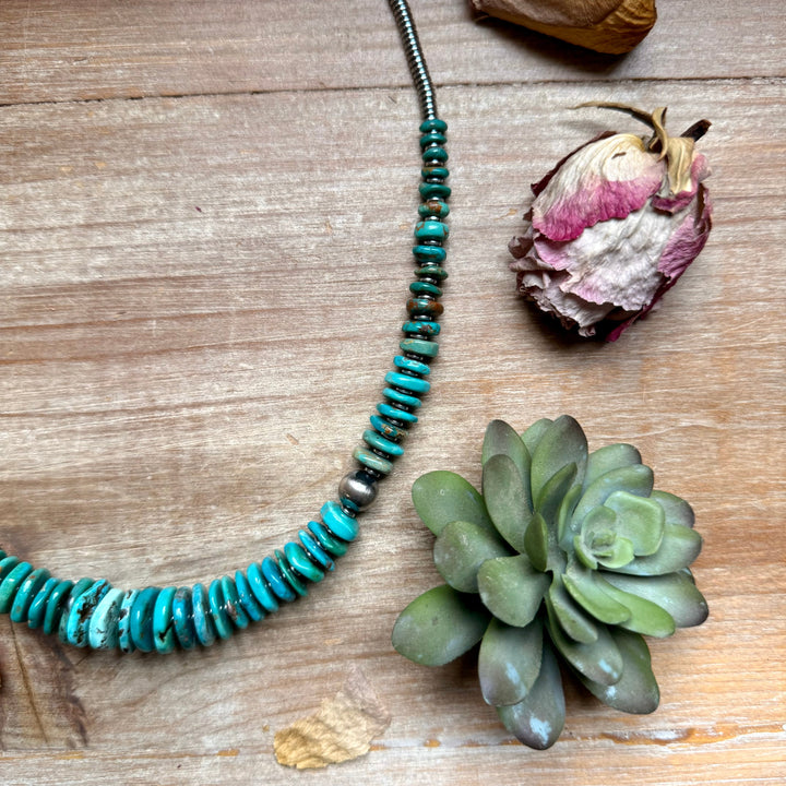 Turquoise Graduated Necklace with Hematite & Sterling Silver Accents – 23” The Bijoux FAB Jewelry