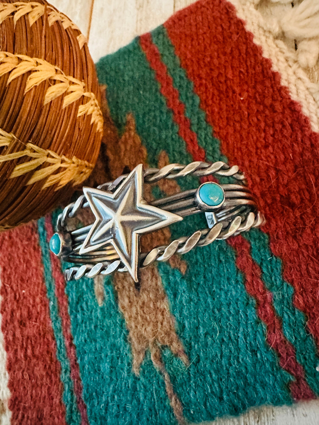 Handcrafted Sterling Silver & Turquoise Star Cuff Bracelet Nizhoni Traders LLC