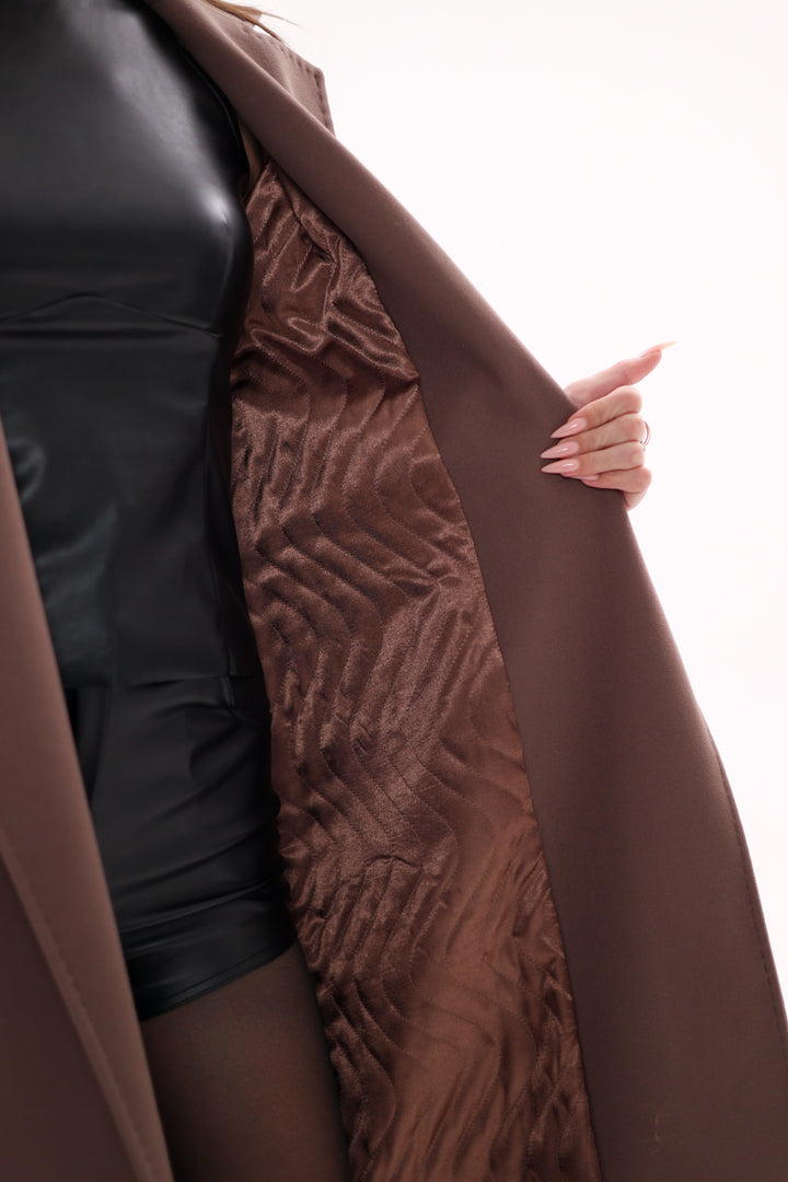 Harrington Classic Wraparound Overcoat -Mocha Mousse